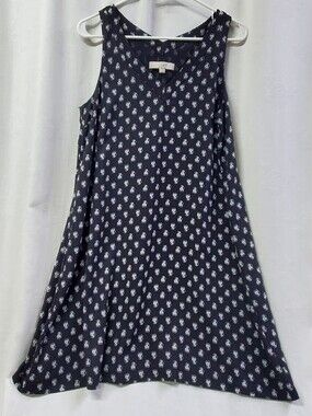 Loft Navy Floral Lined Sleeveless A Line Resort Ready Above Knee Dress Medium